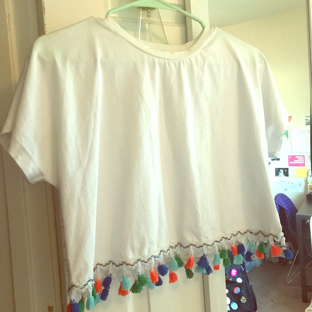 White Fringe Crop Top
